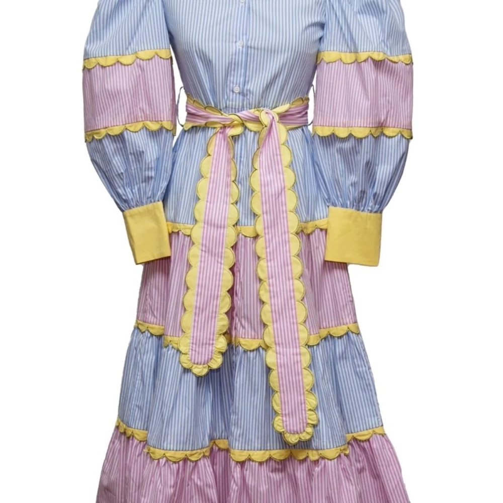 Striped Multicolor Maxi Dress with Belt